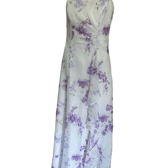 Wendye Chaitin White Floral Sheer Overlay Dress with Beaded Accents - Size 7/8 - Picture 2 of 11